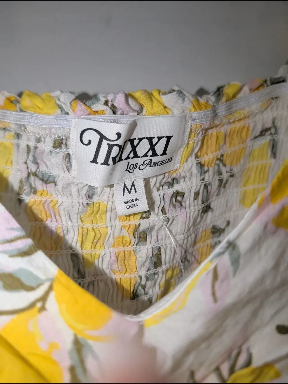 Trixxi Lemon Print BabyDoll‎ Dress Puff Sleeves Empire waist ruched Cotton